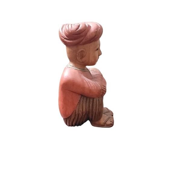 Vintage Hand Carved Wood Figure Man Turban Seated Pose Folk Art - Picture 3 of 8